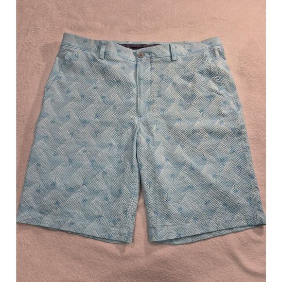 PGA Tour Men's Chino Aqua Blue Palm Tree Print Shorts Flat Size 36 Stretch NWOT - Picture 1 of 11